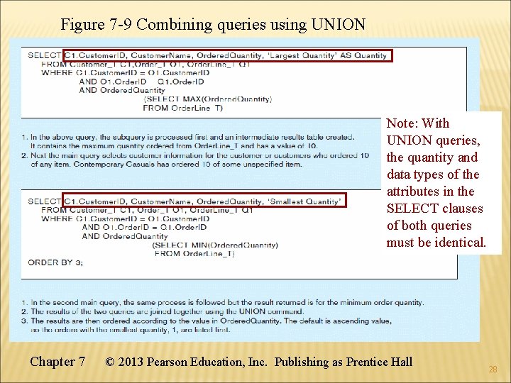 Figure 7 -9 Combining queries using UNION Note: With UNION queries, the quantity and