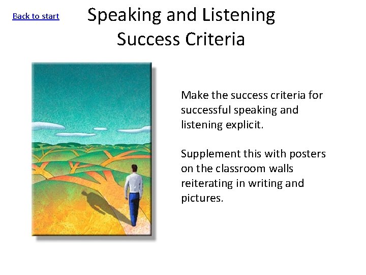 Back to start Speaking and Listening Success Criteria Make the success criteria for successful