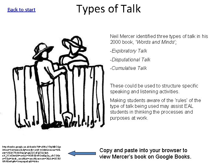 Back to start Types of Talk Neil Mercer identified three types of talk in