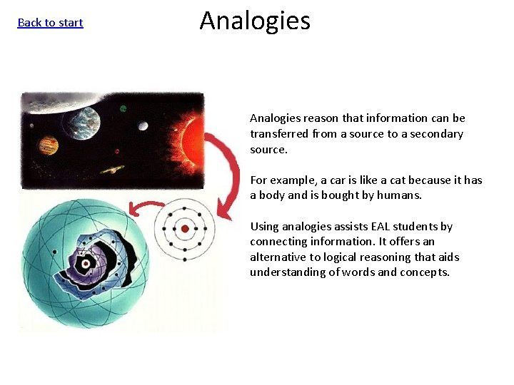 Back to start Analogies reason that information can be transferred from a source to