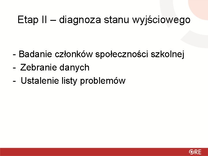 Etap II – diagnoza stanu wyjściowego - Badanie członków społeczności szkolnej - Zebranie danych