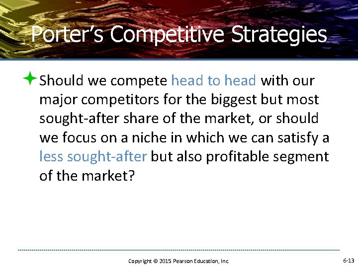 Porter’s Competitive Strategies ªShould we compete head to head with our major competitors for