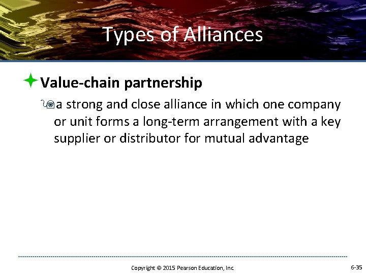 Types of Alliances ªValue-chain partnership 9 a strong and close alliance in which one