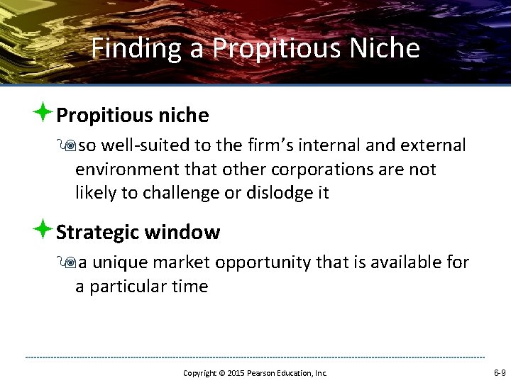 Finding a Propitious Niche ªPropitious niche 9 so well-suited to the firm’s internal and
