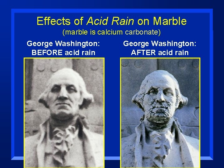 Effects of Acid Rain on Marble (marble is calcium carbonate) George Washington: BEFORE acid