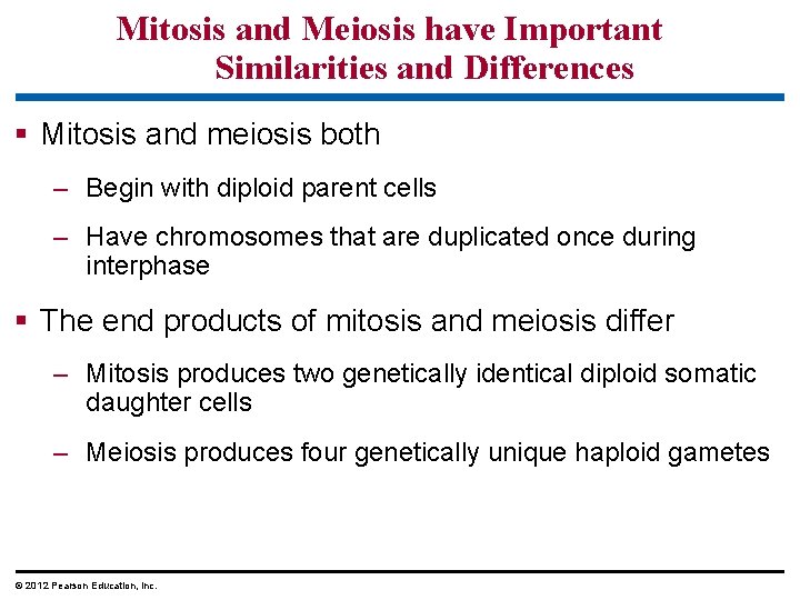 Mitosis and Meiosis have Important Similarities and Differences § Mitosis and meiosis both –