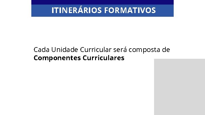 ITINERÁRIOS FORMATIVOS Cada Unidade Curricular será composta de Componentes Curriculares. 