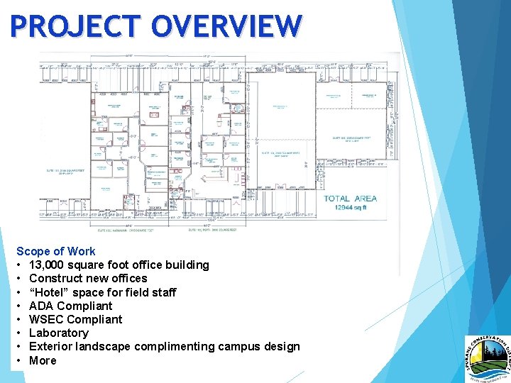 PROJECT OVERVIEW Scope of Work • 13, 000 square foot office building • Construct