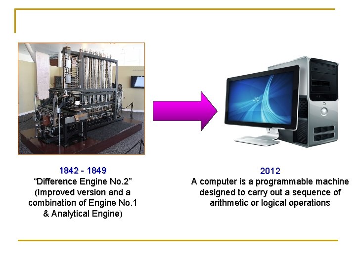 1842 - 1849 “Difference Engine No. 2” (Improved version and a combination of Engine