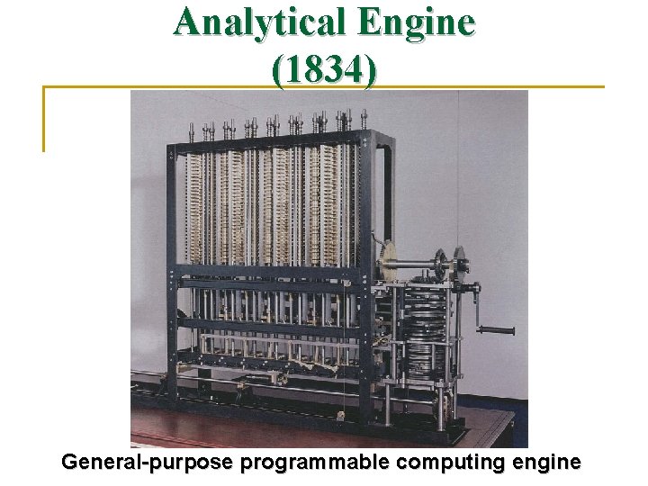 Analytical Engine (1834) General-purpose programmable computing engine 