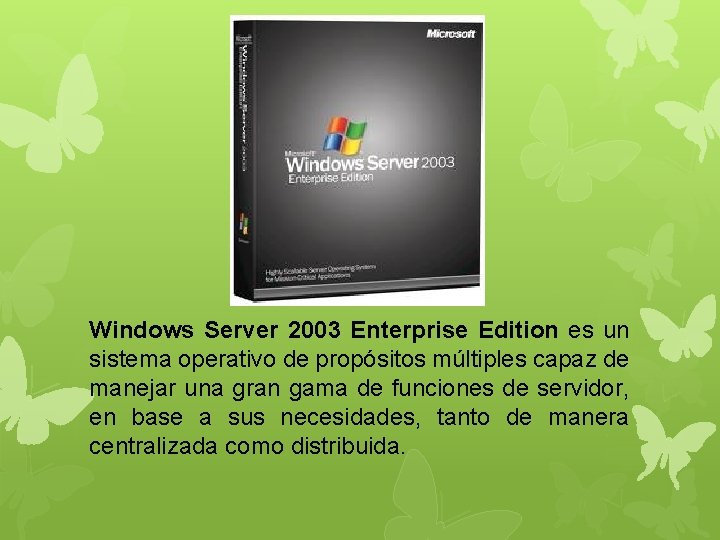 Windows Server 2003 Enterprise Edition es un sistema operativo de propósitos múltiples capaz de