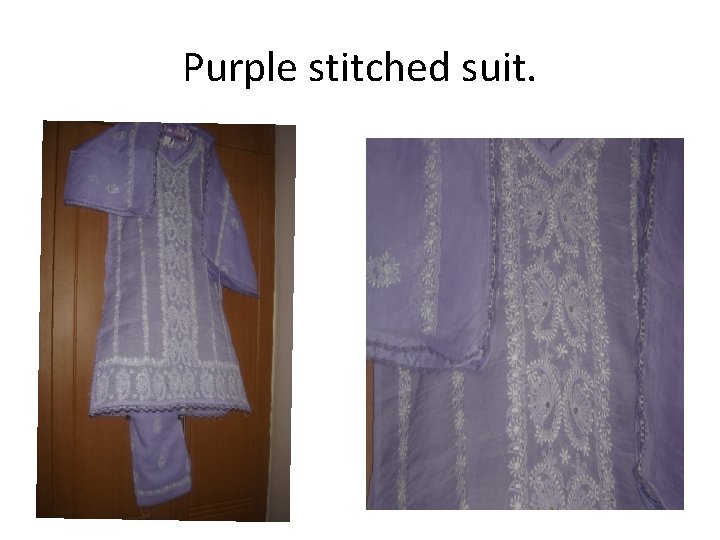 Purple stitched suit. 
