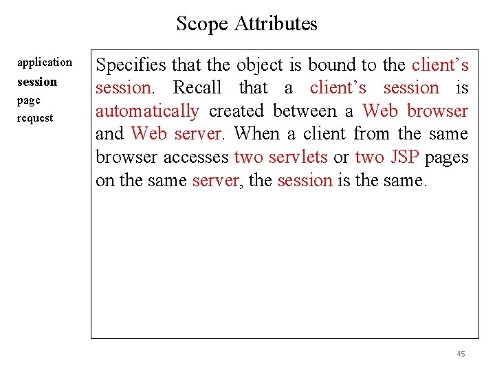 Scope Attributes application session page request Specifies that the object is bound to the Scope Attributes application session page request Specifies that the object is bound to the