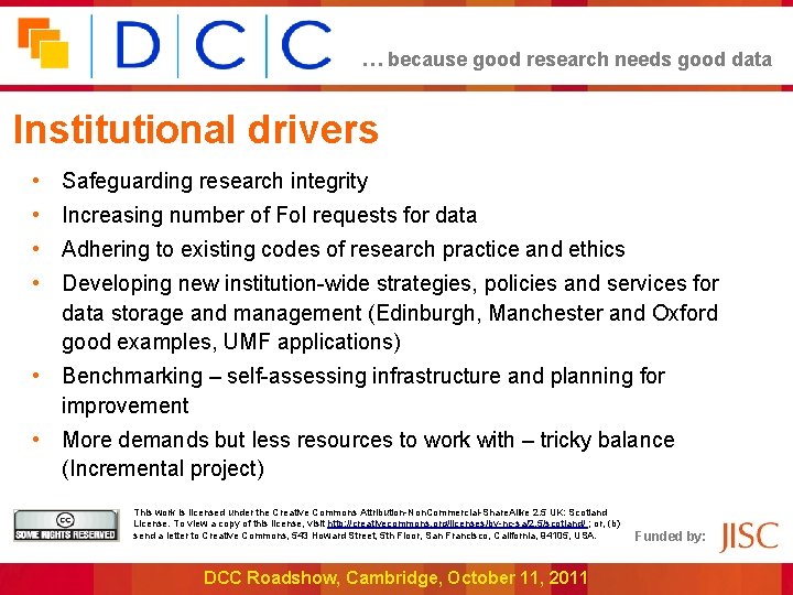 … because good research needs good data Institutional drivers • Safeguarding research integrity •