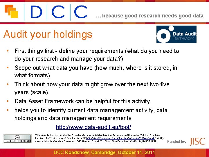 … because good research needs good data Audit your holdings • First things first