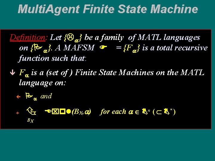 Multi. Agent Finite State Machine Definition: Let {La } be a family of MATL