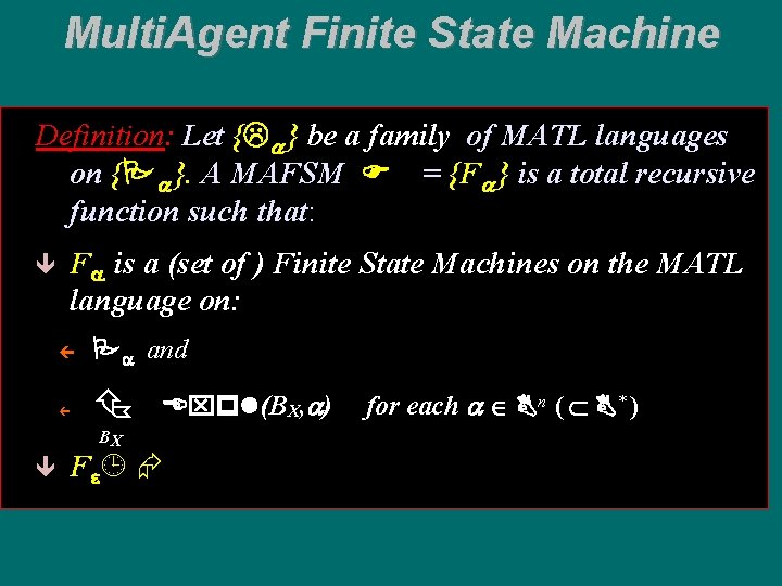 Multi. Agent Finite State Machine Definition: Let {La } be a family of MATL