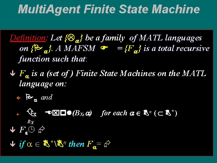 Multi. Agent Finite State Machine Definition: Let {La } be a family of MATL