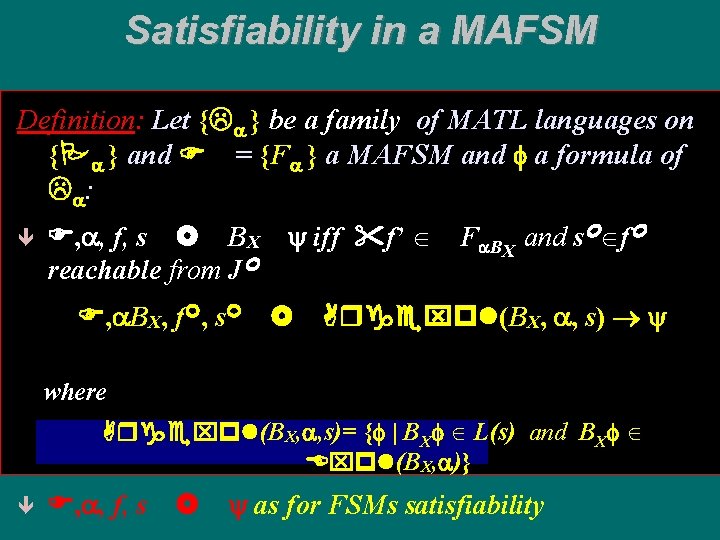 Satisfiability in a MAFSM Definition: Let {La } be a family of MATL languages