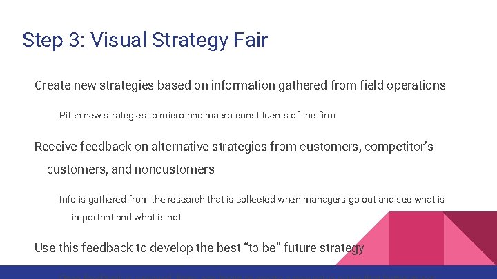 Step 3: Visual Strategy Fair Create new strategies based on information gathered from field