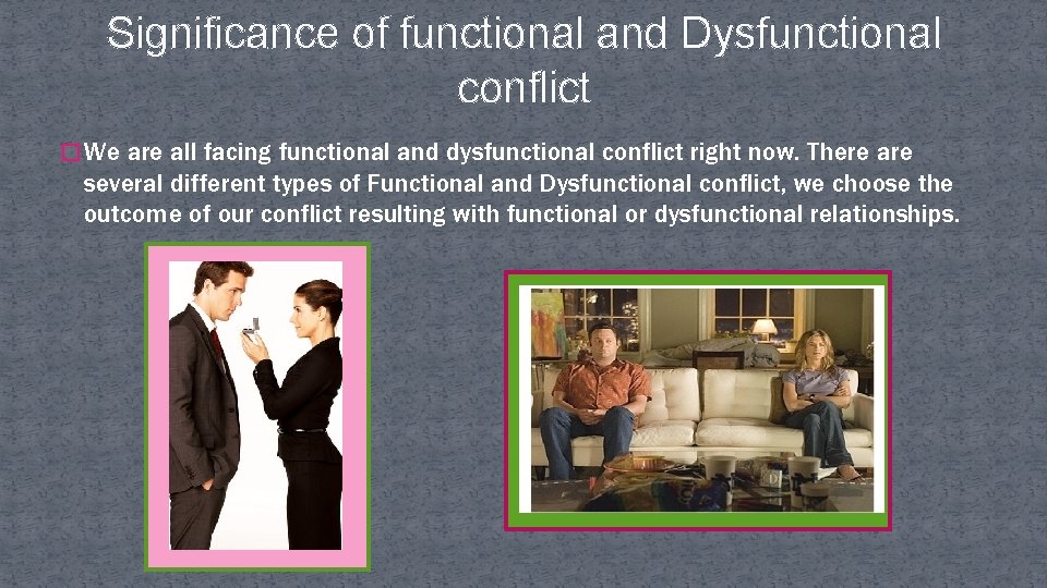 Significance of functional and Dysfunctional conflict � We are all facing functional and dysfunctional