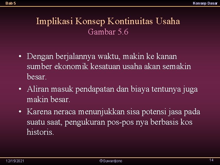 Bab 5 Konsep Dasar Implikasi Konsep Kontinuitas Usaha Gambar 5. 6 • Dengan berjalannya