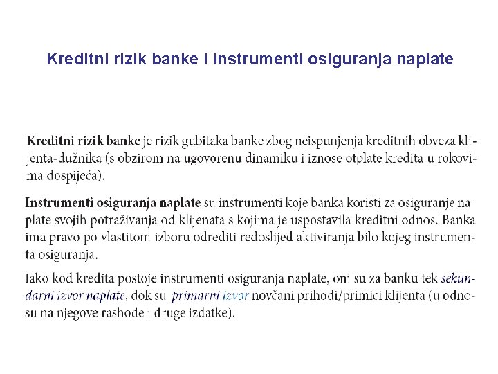 Kreditni rizik banke i instrumenti osiguranja naplate 