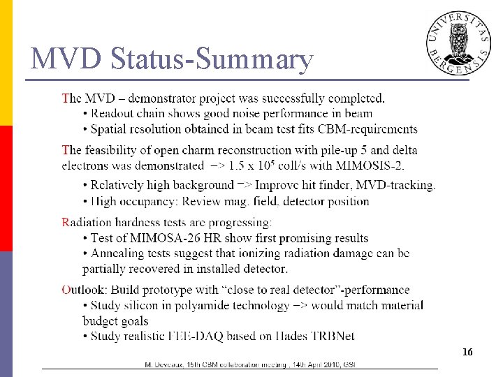 MVD Status-Summary 16 