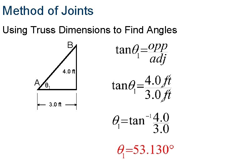 Method of Joints Using Truss Dimensions to Find Angles B 4. 0 ft A