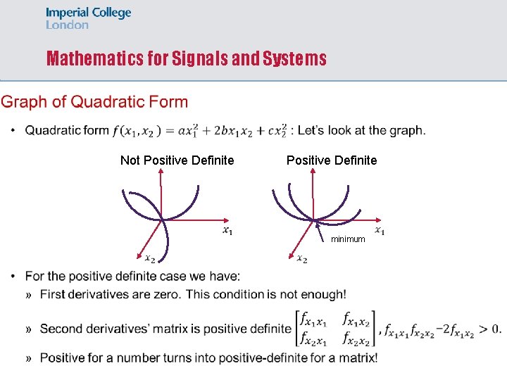 Mathematics for Signals and Systems Not Positive Definite minimum 