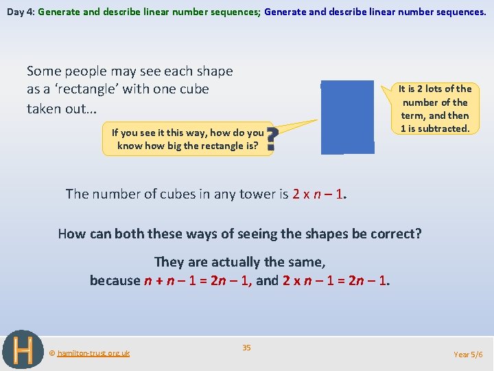 Day 4: Generate and describe linear number sequences; Generate and describe linear number sequences.