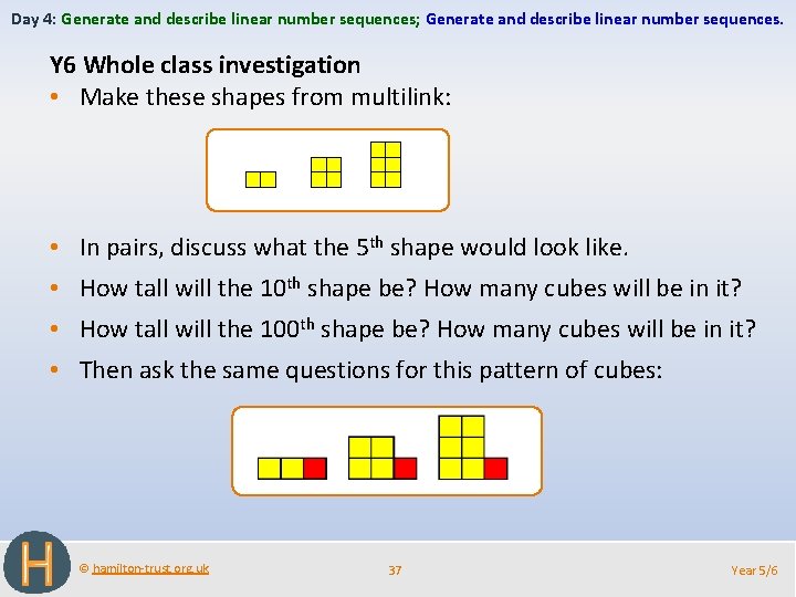 Day 4: Generate and describe linear number sequences; Generate and describe linear number sequences.