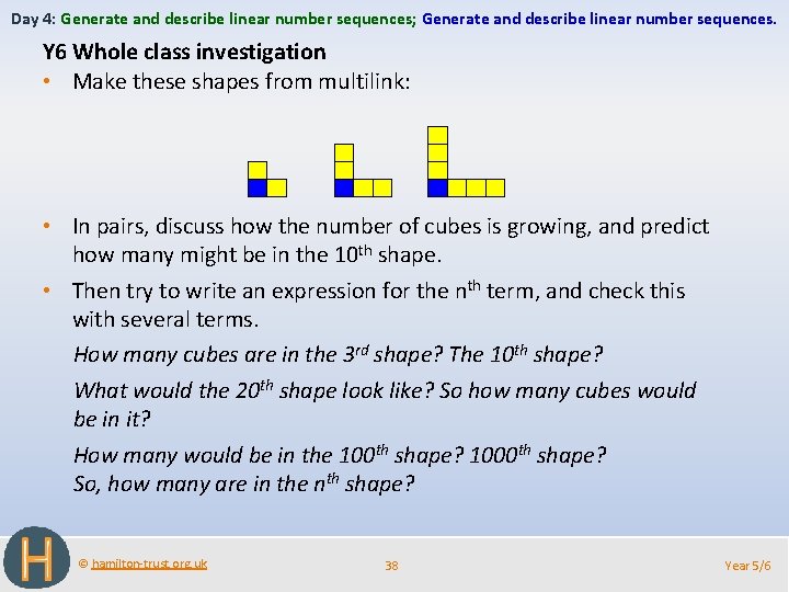 Day 4: Generate and describe linear number sequences; Generate and describe linear number sequences.