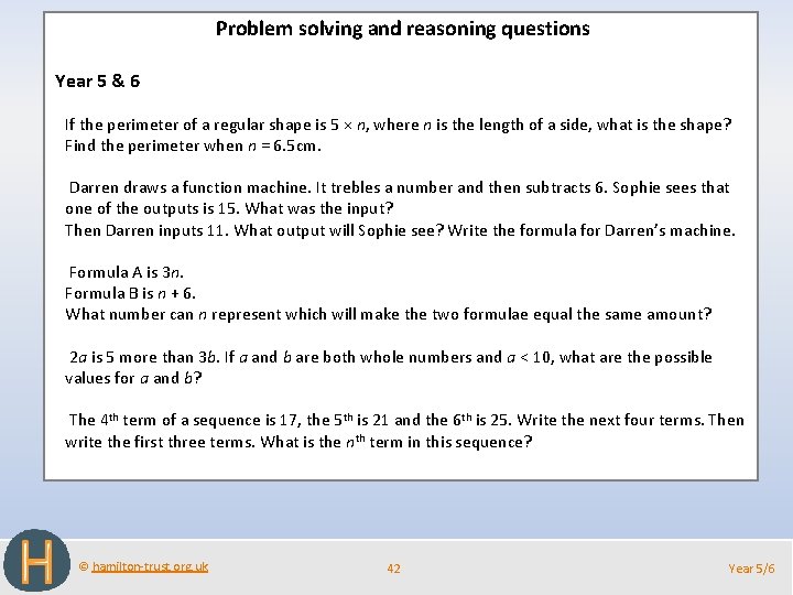 Problem solving and reasoning questions Year 5 & 6 If the perimeter of a