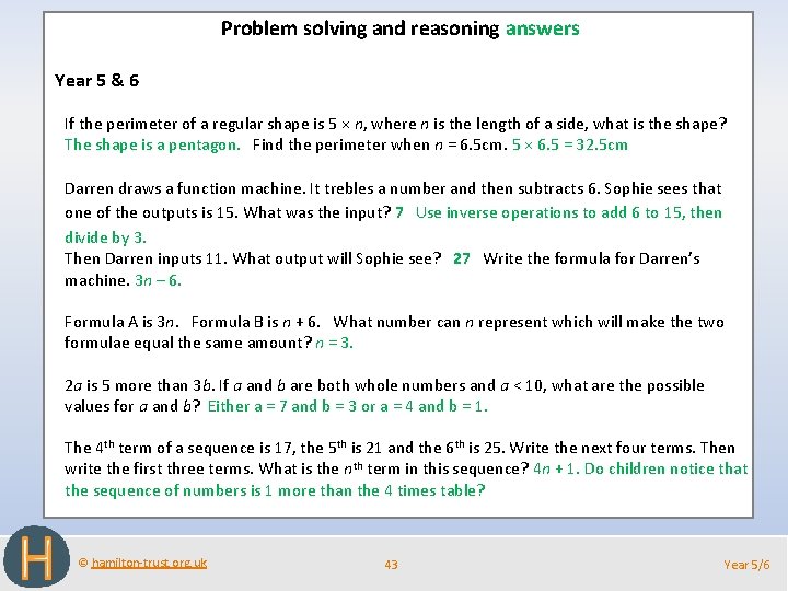 Problem solving and reasoning answers Year 5 & 6 If the perimeter of a