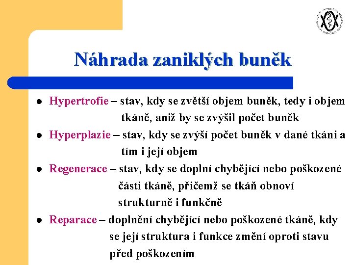 Náhrada zaniklých buněk l l Hypertrofie – stav, kdy se zvětší objem buněk, tedy