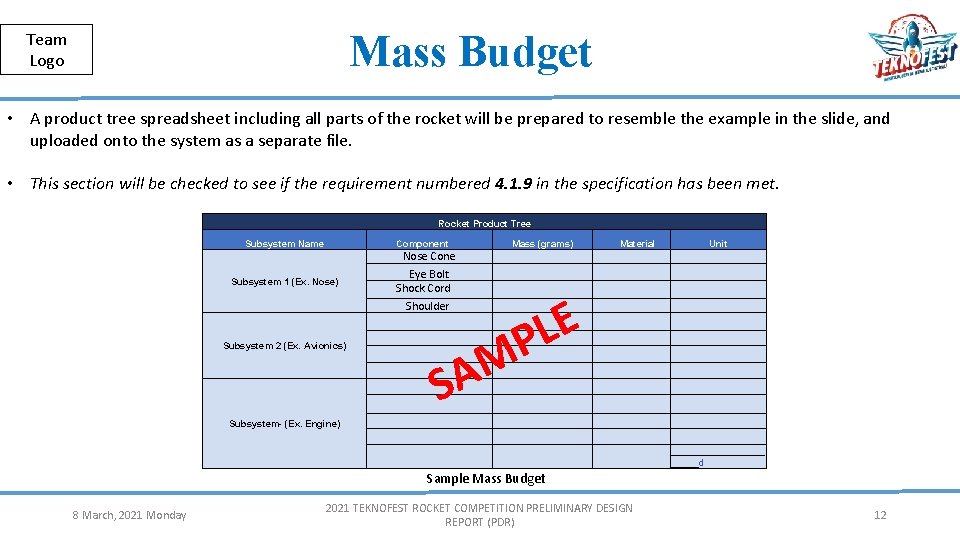 Public Mass Budget Team Logo • A product tree spreadsheet including all parts of