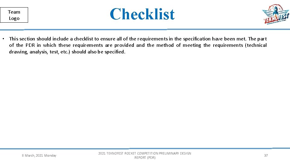 Public Checklist Team Logo • This section should include a checklist to ensure all