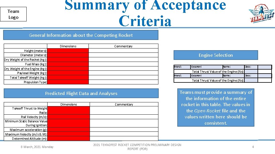 Summary of Acceptance Criteria Team Logo Public General Information about the Competing Rocket Dimensions