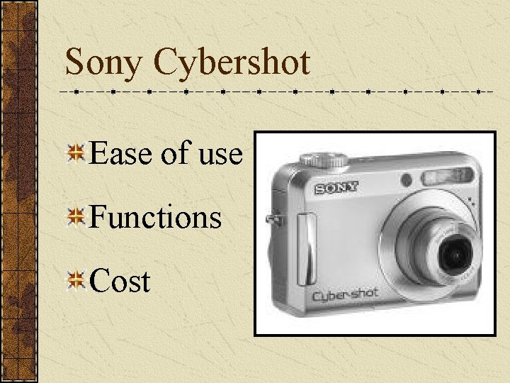 Sony Cybershot Ease of use Functions Cost 