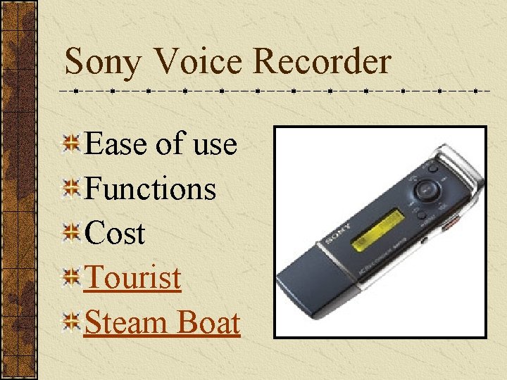 Sony Voice Recorder Ease of use Functions Cost Tourist Steam Boat 