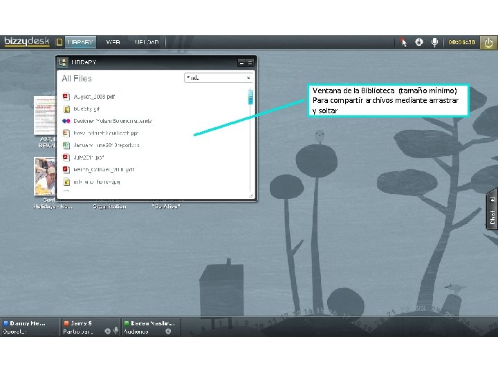 Ventana de la Biblioteca (tamaño mínimo) Para compartir archivos mediante arrastrar y soltar 