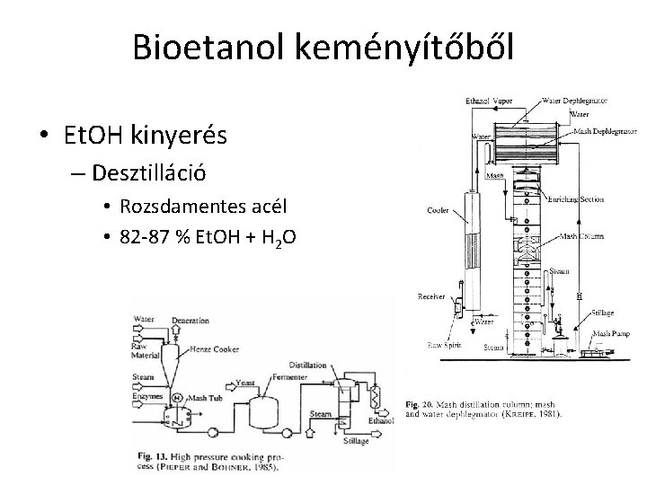 Bioetanol keményítőből • Et. OH kinyerés – Desztilláció • Rozsdamentes acél • 82 -87