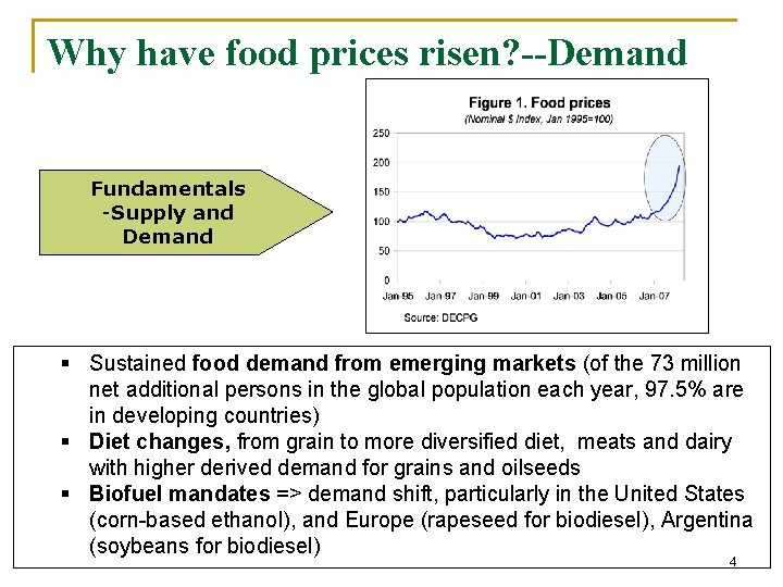 Why have food prices risen? --Demand Fundamentals -Supply and Demand § Sustained food demand