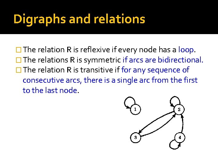 Digraphs and relations � The relation R is reflexive if every node has a