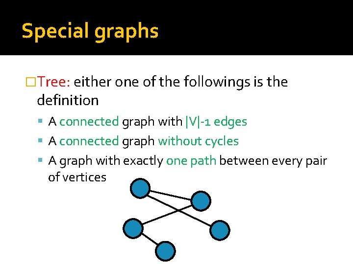 Special graphs �Tree: either one of the followings is the definition A connected graph