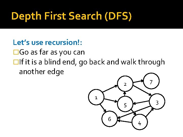 Depth First Search (DFS) Let’s use recursion!: �Go as far as you can �If