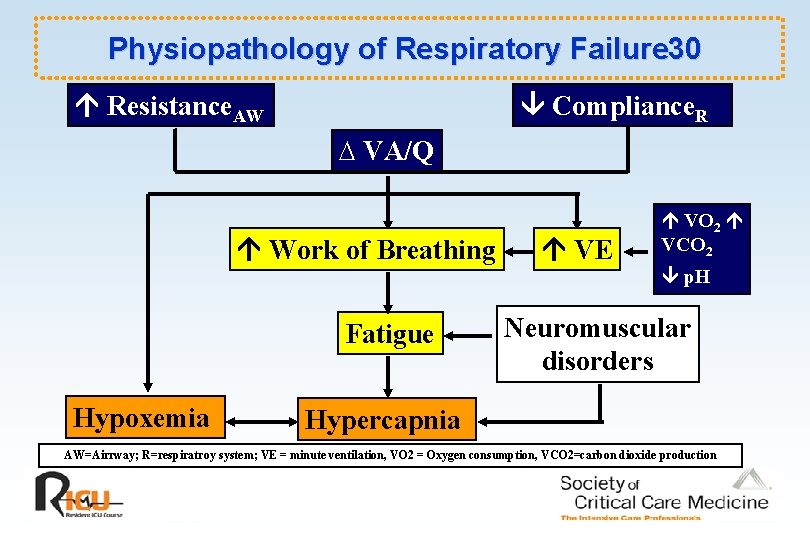 Physiopathology of Respiratory Failure 30 Resistance. AW Compliance. R D VA/Q Work of Breathing