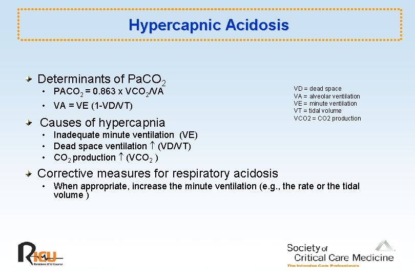 Hypercapnic Acidosis Determinants of Pa. CO 2 • PACO 2 = 0. 863 x