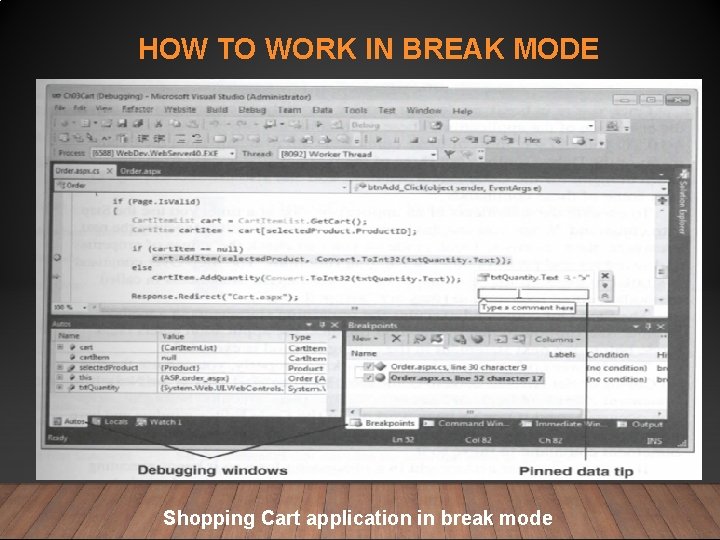 HOW TO WORK IN BREAK MODE Shopping Cart application in break mode 